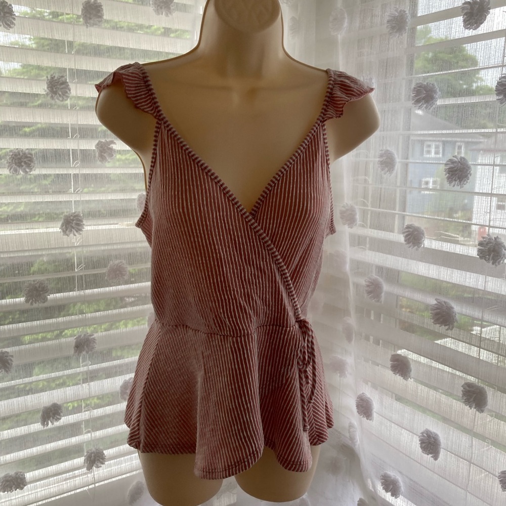size small red and white striped top
